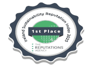 A circular badge reads Ireland Sustainability Reputation Index 2023 with a dark centre displaying 1st Place for Credit Unions. Below is The Reputations Agency logo. The badge features dark blue, white, and green colours.